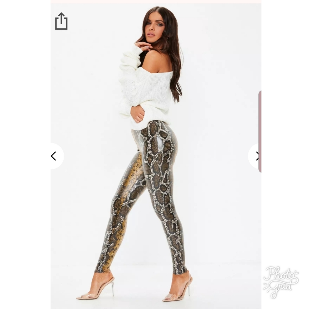 Brown Snake print Wet Look Leggings